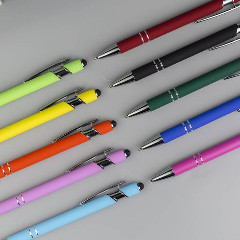 Retractable Ball Point Pens with Stylus Tip Medium Point Soft Touch Metal Matt Wine Red Barrel Black Ink 10 Count...