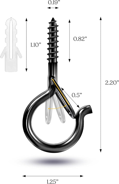 Brightech String Light Screw Hooks - Ceiling Hooks for Hanging Solar, Plug-in Lights, Outdoor String Lights - Q Hooks with Safety Buckle Design fo...