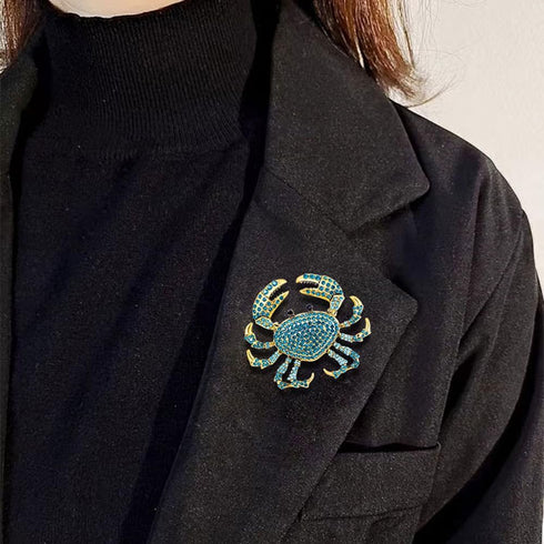 Rhinestone Crab Brooch Pin for Women Girls Gold Plated Fashion Crystal Marine Animal Brooches Lapel Pins Shiny Exaggerated Cute Holiday Vacation C...