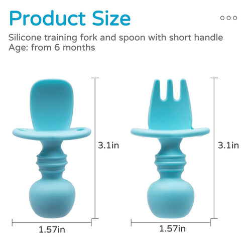 Silikong Silicone Utensils, Baby Fork and Spoon Set, Training Utensils, Baby Led Weaning Stage 1 for Ages 6 Months (Blue)...