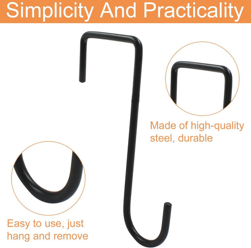 6PCS Vinyl Fence Hooks, 2 x 6 Inches Patio Hooks, Black Powder Coated Steel Hangers for Hanging Bird Feeder, Plants, Lights, Planters, Pool Equipm...