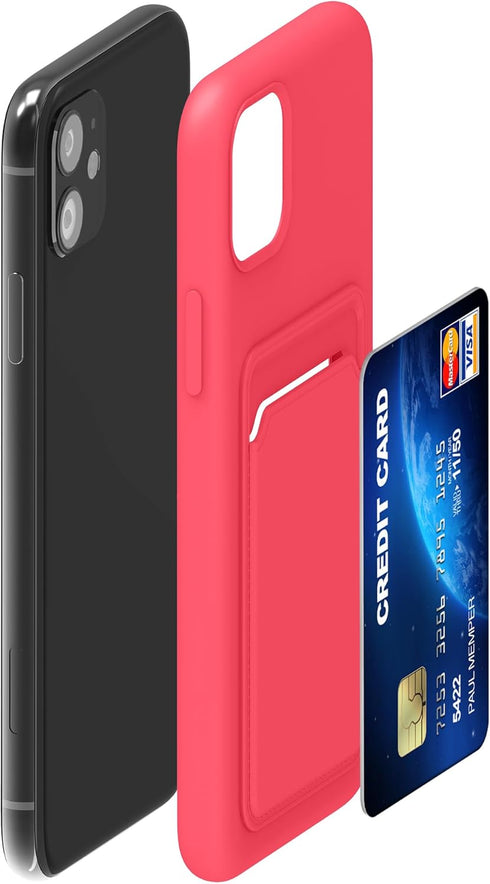 kwmobile Case Compatible with Apple iPhone 11 Case - TPU Phone Cover with Credit Card Holder - Neon Pink......