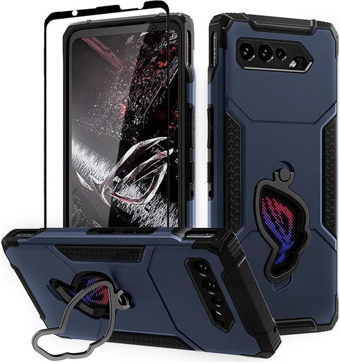 Armor Case for ASUS ROG Phone 5, 5 Pro Cover, Soft TPU with Built in Camera Protector, Dust Cover for Charging Port and Cooler Port with Clear Tem...