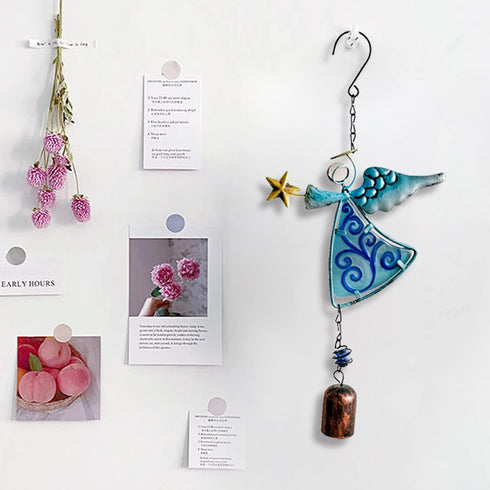MrMrKura Metal Angel Wind Chime Hanging Decoration Ornament Bells Wing Angel Bell Decorative Hanging Bells, Gifts for Home Garden Decor Crafts (Bl...