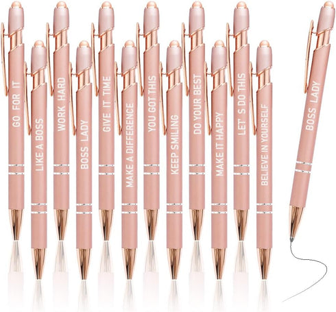 12 Pieces Rose Gold Inspirational Ballpoint Pens with Touch Screens Stylus Tip, Medium Point Smooth Writing Encouraging Motivation Pens for Women,...