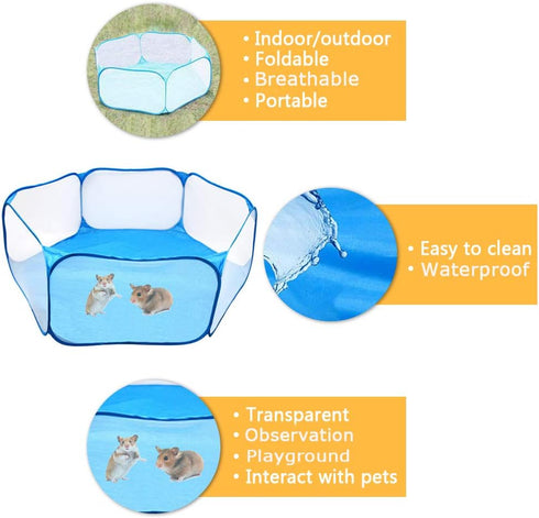 Hamster Foldable Exercise Playpen, Breathable and Transparent Pet Playpen, Indoor/Outdoor Cage Small Animal Fence for Syrian Hamster Rats Chinchil...