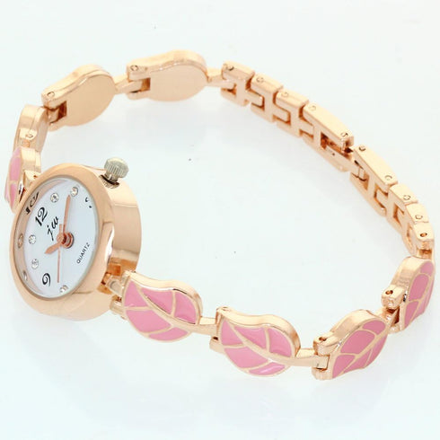 Women's Small Face Wrist Watches Limited Edition Rose Gold Watch Natural Leaf Pattern Lady Bracelet Jewelry Rhinestone Bangle Wristwatch...