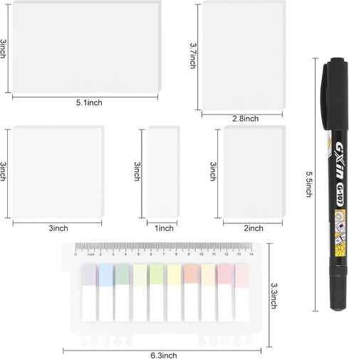 Transparent Sticky Notes with Marker, 3x3 inch Clear Sticky Note Pads, 7 Pack Translucent Sticky Note See Through School Office Supplies for Book ...