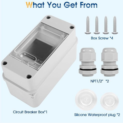 Waterproof Distribution Protection Box, ABS Plastic Breaker Electrical Box and Transparent Cover IP65, for Indoor Outdoor Wall Circuit Breaker (HT...