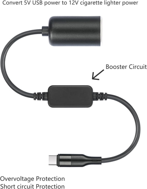USB C Male to Cigarette,12V /18W, USB C to Cigarette, USB Type C to CigaretteLighter Socket Adapter Power Cable for Radar Detector, Dash Cam, GPS,...