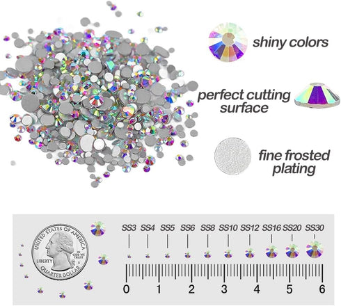 Flatback Glass Crystals Rhinestones for Nails AB Gems Stones Beads Nail Art Rhinestones for Decoration Accessories Crafts Eye Makeup Clothes Shoes...