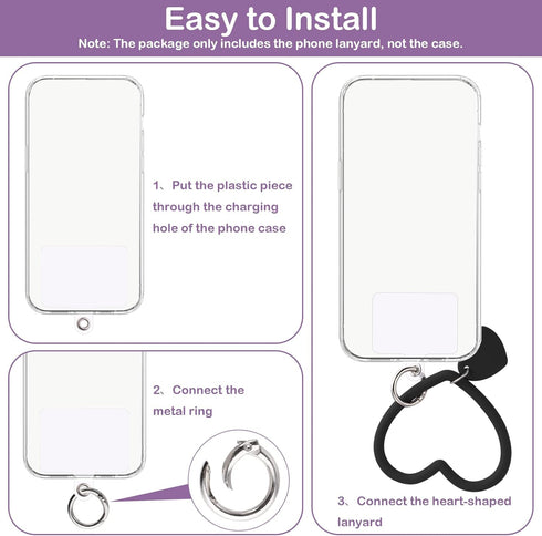 Heart Loop Phone Lanyard, Smart Phone Hand Wrist Lanyard Strap with Key Chain Holder Compatible with Most Smartphones for Cell Phone Case Keys ID ...