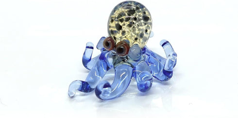 Octopus Tiny Micro Figurines Hand Blown Color Glass Art Animals Collectible Gift Home Decor (Marble Blue)...
