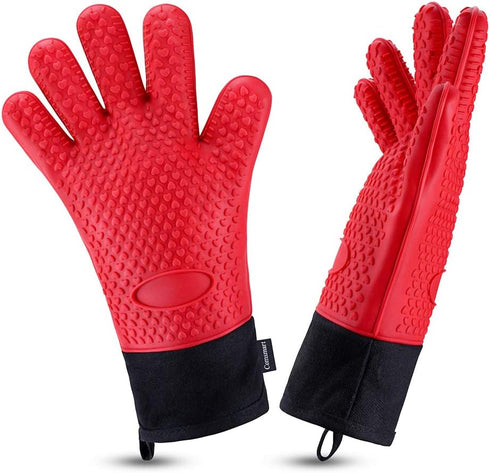 Comsmart BBQ Gloves, Heat Resistant Silicone Grilling Gloves, Long Waterproof BBQ Kitchen Oven Mitts with Inner Cotton Layer for Barbecue, Cooking...