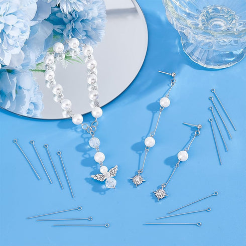 PH PandaHall About 205 Pcs 304 Stainless Steel Head Pins Findings Eye Pin Length 1.5 Inch 23-Gauge for Jewelry Making...