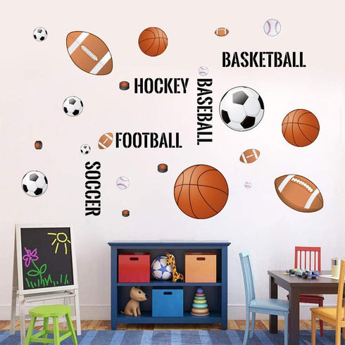 Supzone Sport Balls Wall Stickers Boys Wall Decals Basketball Soccer Baseball Football Hockey Wall Decor Boys Playroom Bedroom Classroom Living Ro...
