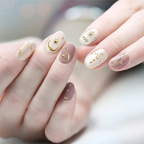 OIIKI Gold Star Moon Nail Art Stickers for Women, Girls, 3D Gold Nail Stickers, Bronzing Star Nail Decorations, Adhesive Nail Supplies for DIY Nai...