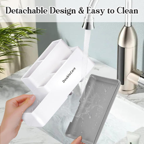 Toothbrush Holder with Anti-Slip, Bathroom Organizer Countertop Detachable for Easy Cleaning, Multifunctional Storage, Bathroom Caddy for Toothpas...