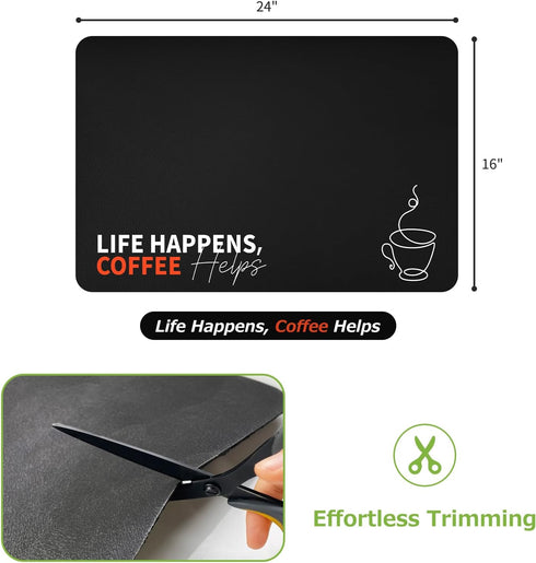 Designer Coffee Pot Mat Dish Drying Mat - 16x24 Trimmable, PU Leather Surface & Rubber Backed, Kitchen Countertop Protector, Super Absorbent, Heat...