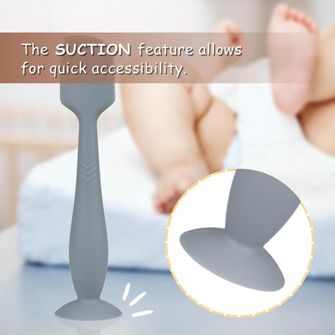 Diaper Cream Applicator Set - Soft Silicone Baby Butt Brush with Suction Base, Baby Butt Spatula, Full Size, 2 Piece - Newborn Baby Essentials (Sa...