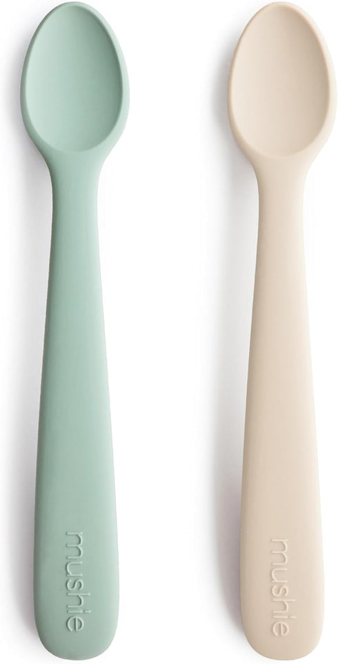 mushie Silicone Baby Feeding Spoons | 2 Pack (Cambridge Blue/Shifting Sand)...