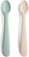 mushie Silicone Baby Feeding Spoons | 2 Pack (Cambridge Blue/Shifting Sand)...