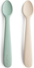 mushie Silicone Baby Feeding Spoons | 2 Pack (Cambridge Blue/Shifting Sand)...