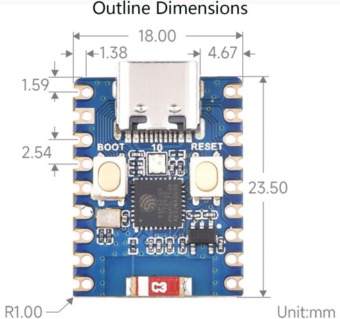 ESP32-C3 Mini Development Board with Pre-Soldered Header, Based on ESP32-C3FN4 Single-Core Processor 160MHz Running Frequency, Support 2.4GHz Wi-F...