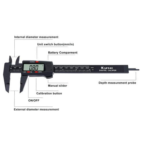 Kynup Digital Caliper, Caliper Measuring Tool with LCD Screen, Electronic Micrometer Caliper with Auto-Off Feature, Inch and Millimeter Conversion...