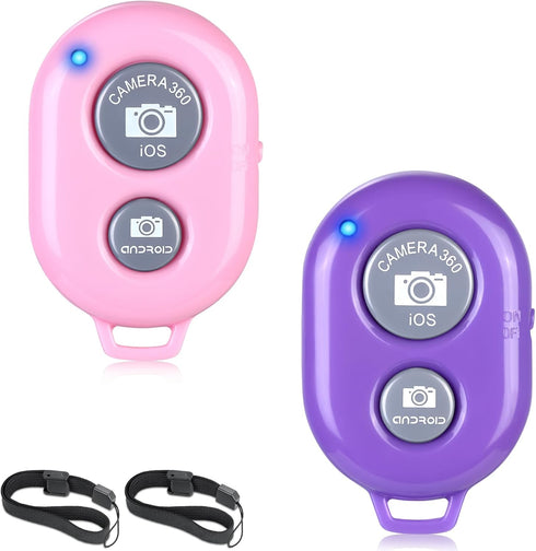 2 Pack Wireless Camera Remote Control - Wireless Remote for iPhone & Android Phones iPad iPod Tablet, Clicker for Photos & Videos - Pink & Purple...
