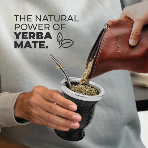 BALIBETOV Leather & Glass Yerba Mate Gourd Set (Mate Cup) with Yerba Mate Bombilla...