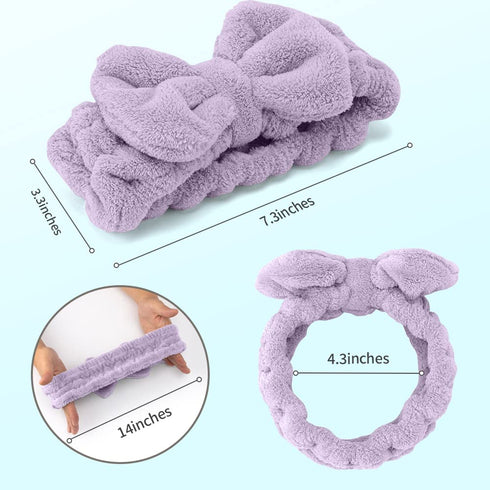 Spa Headband – 3 Pack Bow Hair Bands Women Facial Makeup Headbands Soft Coral Fleece Elastic Head Wraps for Bathing Shower Skincare Washing Face (...