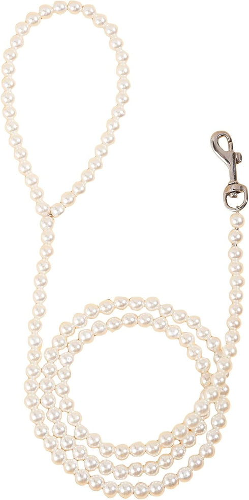 QWINEE Pearl Beaded Pet Leash Cat Dog Leash Elegant Puppy Leash Pet Leash with Lockable Hooks for Small Medium Dogs Cats Kitten White One Size...