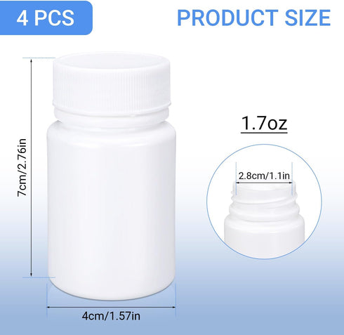 Empty Plastic Pill Bottle Medicine Bottles Reagent Chemical Container with Smooth Screw Lid For Liquid Solid Powder (50cc 4pack)...