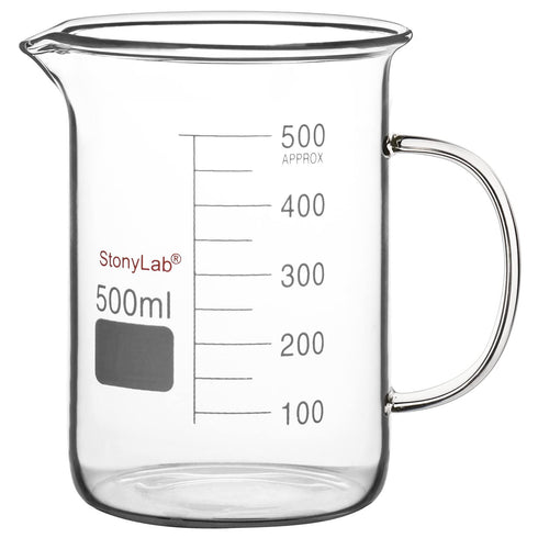 stonylab Glass Beaker with Handle, Borosilicate Glass Graduated Low Form Griffin Beaker with Handle and Pouring Spout, 500 ml...