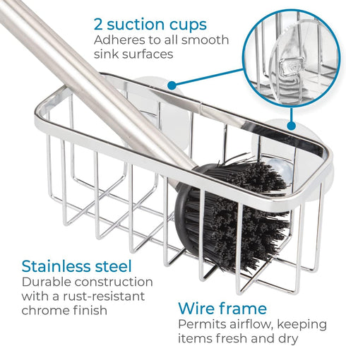 iDesign Gia Stainless Steel Dish Sponge Holder Basket with Suction Cups, Ideal for Kitchen Sinks and Bathroom Organization, 2.25"D x 2.5"W x 5.75"...