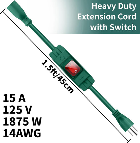 Outdoor Extension Cord with Switch On/Off Waterproof Switch 3 Prong Extension Cord with Inline Cord Switch, Heavy Duty Extension Cord 125v/250v Bl...