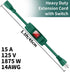 Outdoor Extension Cord with Switch On/Off Waterproof Switch 3 Prong Extension Cord with Inline Cord Switch, Heavy Duty Extension Cord 125v/250v Bl...
