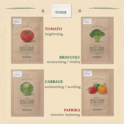 SKINFOOD SOUS VIDE Sheet Masks for Face - 10 Packets of Food Intensive Moisturizing and Nourishing Skin - Facial Mask Sheet Combo, Vegan Skincare ...