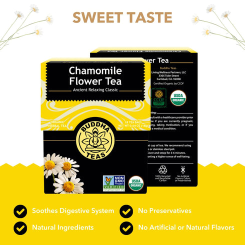 Buddha Teas - Organic Chamomile Flower Tea - Herbal Tea - For Health & Wellbeing - With Antioxidants & Minerals - Clean Ingredients - Caffeine Fre...