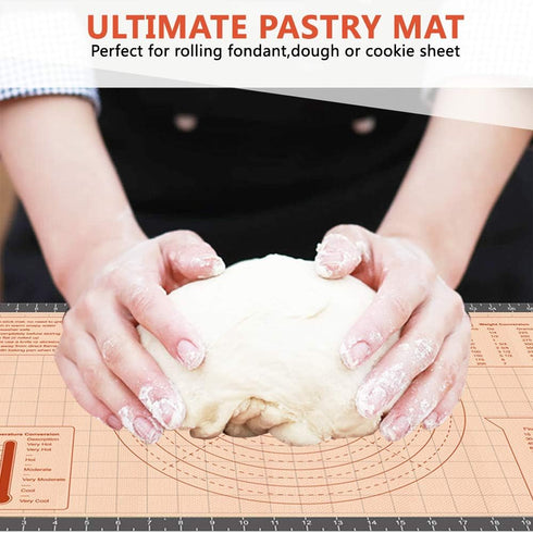Silicone Pastry Baking Mat Non Stick-Large Rolling Dough with Measurements-Non Slip Pizza,Fondant,Pie,Cake Baking Mat - 26 x 16 Inch By Cook Time...