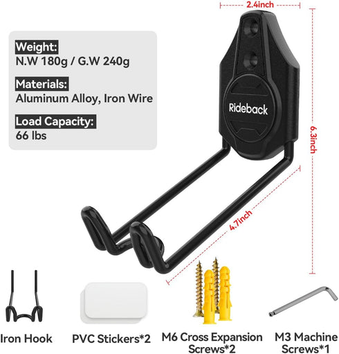 Bike Wall Garage Wall Bike Hooks, Bike Rack with 60 lb Capacity, Garage Hooks for Mountain Bike, Road Bike & Kids Bike...