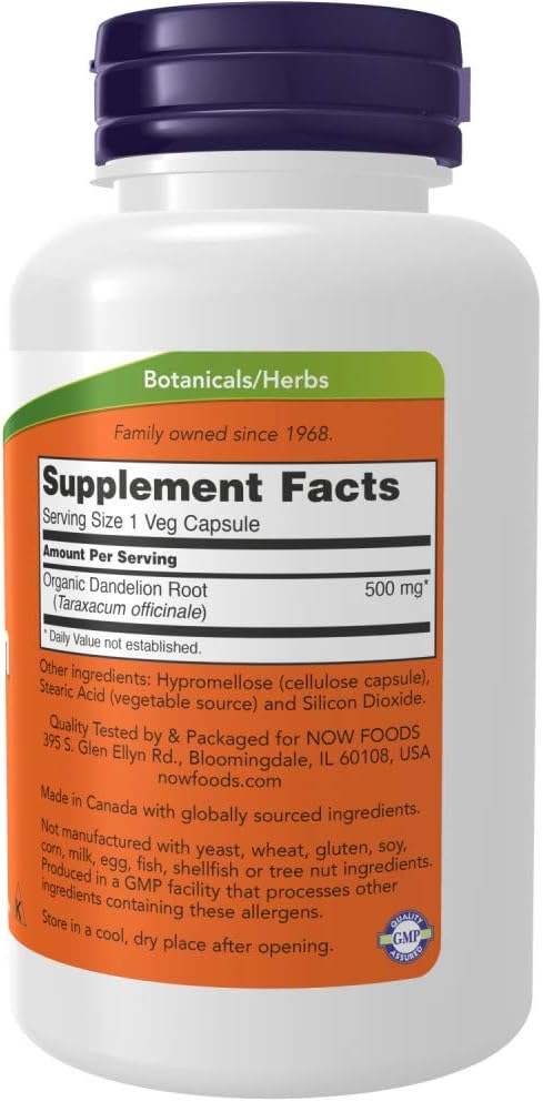 NOW Supplements, Dandelion Root (Taraxacum officinale) 500 mg, Herbal Supplement, For Dietary, 100 Veg Capsules...