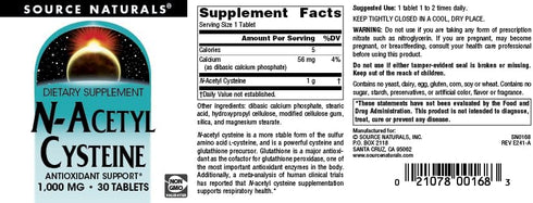 Source Naturals N-Acetyl Cysteine Antioxidant Support 1000 mg Dietary Supplement That Supports Respiratory Health* - 30 Tablets...
