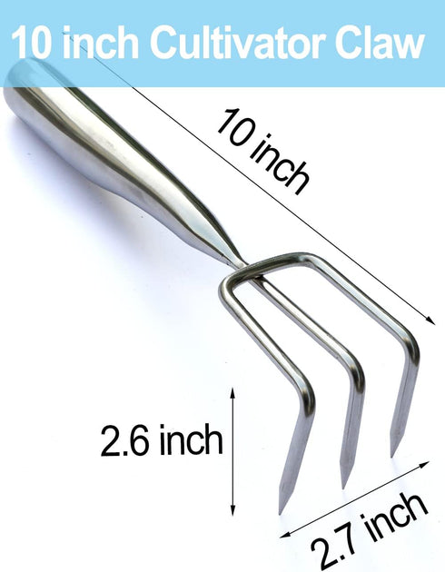 3 Tines Garden Hand Rake 10" Cultivator Claw Small Japanese Gardening Weed Tool Mini Handle Heavy Duty Stainless Steel Ninja Claw for Weeding, Tur...