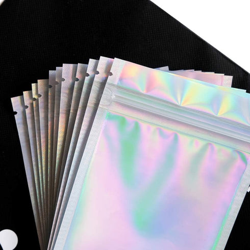 100 Pieces Mylar Holographic Resealable Bags - 3 x 4" Smell Proof Bags, Foil Pouch for Party Favor Food Storage (Holographic Color, 3 x 4 Inch)...