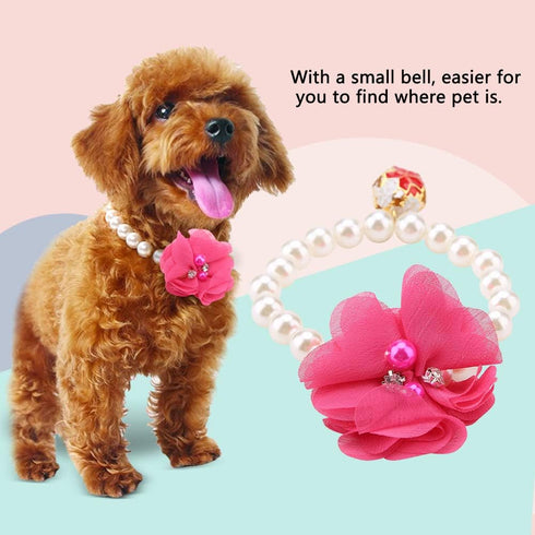 Pet Pearl Flower Collar, Elastic Cat Collar Choker Necklace Pet Dog Cat Jewelry Necklace for Puppy Collar Jewelry Accessory(Rose Red)...