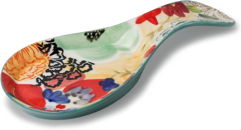Colorful Hand Painted Spoon Rest Ceramic Large Spoon Holder for Kitchen Counter Stove Top, Dishwasher Safe, Multicolor (1 Pack)...