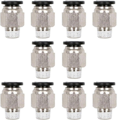 Beduan Pneumatic Push to Connect Fittings Male Straight PC 10mm Tube OD x 1/2 Inch Male Thread Push Lock Fittings (Pack of 10)...