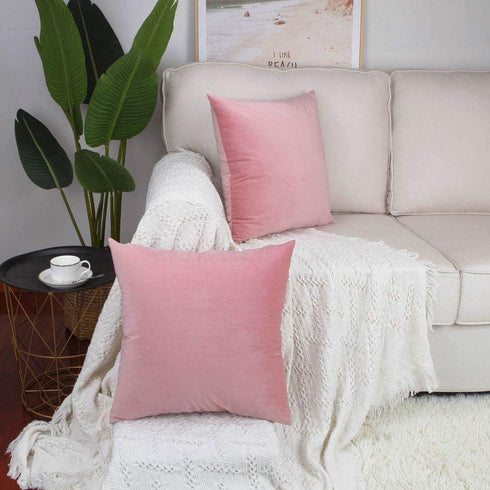 Artcest Set of 2 Decorative Velvet Throw Pillow Cases, Soft Solid Cushion Covers for Sofa Couch and Bed, 16"x16" (Blush)...